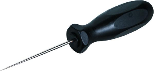 Gamma stringing awl in straight version in angled view with long slim metal tip