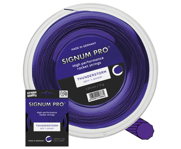 Signum Pro Thunderstorm tennis string in purple as a string set and 200 m reel