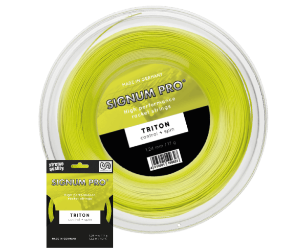 Signum Pro Triton tennis string in lemon as a string set and 200 m reel